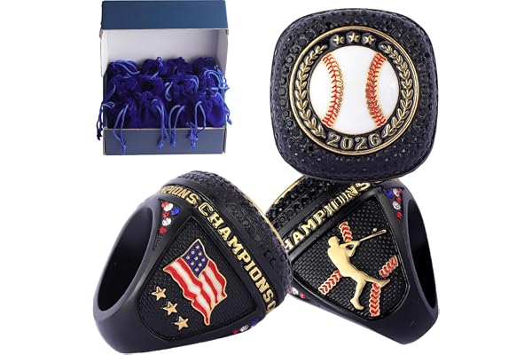 TOPSPORTSJEWELRY Sporting Prize Baseball Date 2026 Championship Trophy riing Size 9.5 Black Two Tones Plating Baseball Events Team Awards