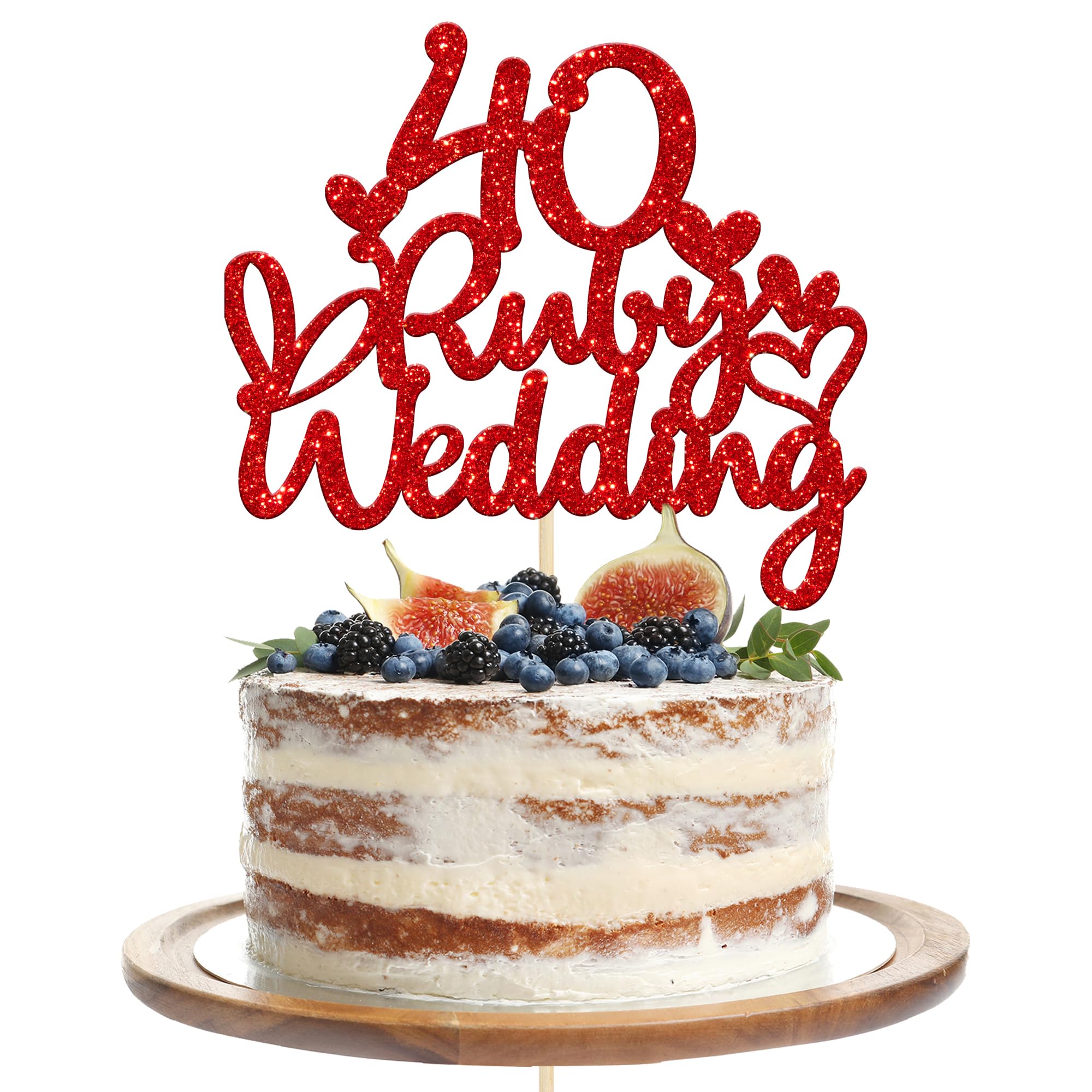 Gyufise 1Pcs 40 Ruby Wedding Cake Topper Glitter Red 40 Ruby Years Cake Pick Decoration for Happy 40th Anniversary Wedding Party Cake Decorations Supplies