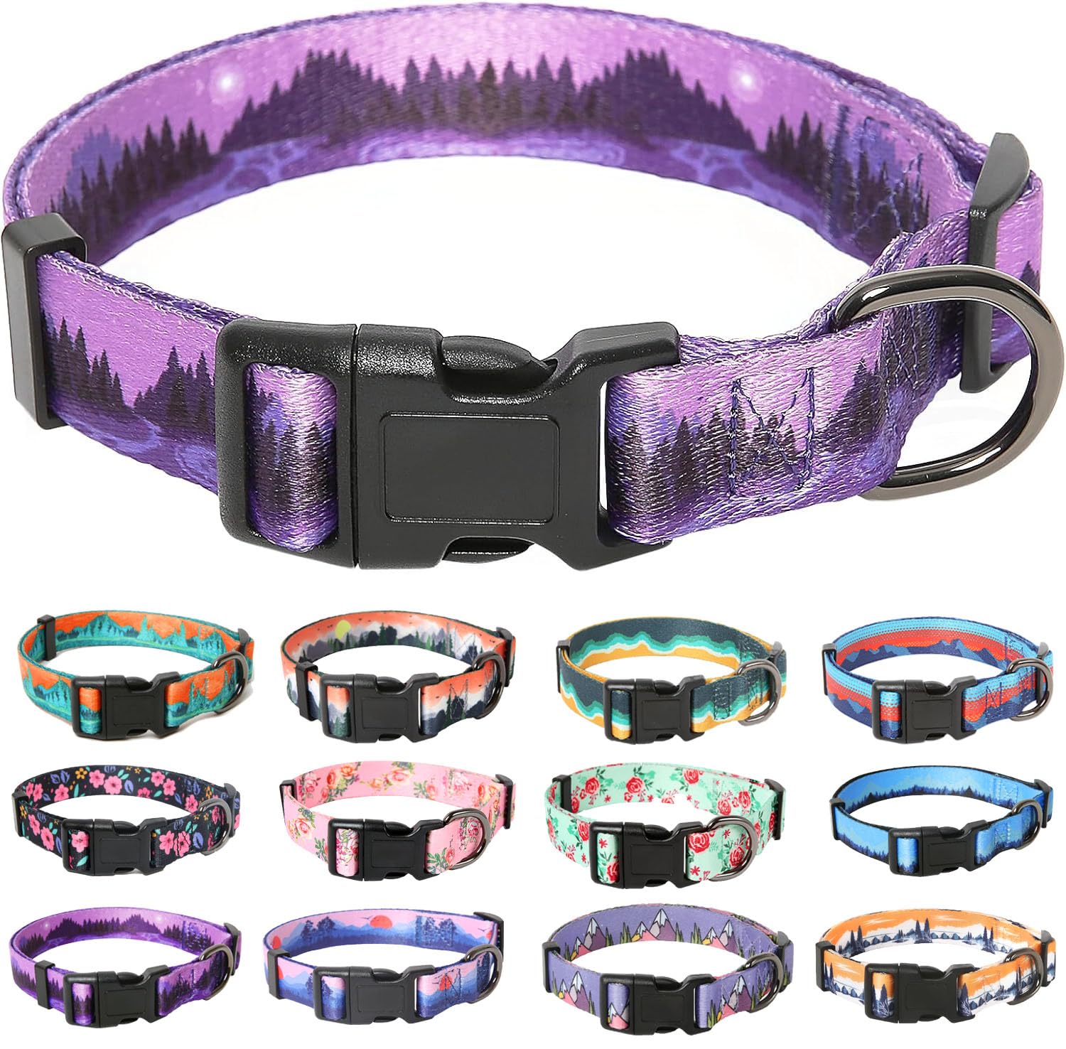 HEELE Dog Collar Small Dog Collar Multi-Colour Patterned Soft Comfy Dog Pet Collars Easy Adjustable Collar for Small Dogs Indoor Outdoor Activities, Purple, S — image 1