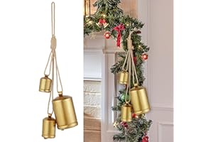 Minetom Set of 3 Christmas Bells, Decoraitve Brass Bells with Jute Hanging Rope for Christmas Decor Wreath Garland Tree Doors Windows Rustic Home Decor, Vintage Iron Bells