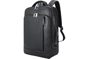 TIDING Men's Leather Expandable Backpack fits 15.6 Inch Laptop, TSA Friendly Business Travel Rucksack Slim Work Casual Daypac