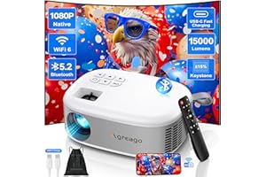AGREAGO [Type-C Fast Charging / Foucus & ±15% Keystone] Projector with WiFi and Bluetooth, 15000 Lumens Mini Outdoor 1080P Portable Projector with USB-C Cable 2 Speakers Compatible with TV Stick/HDMI/USB