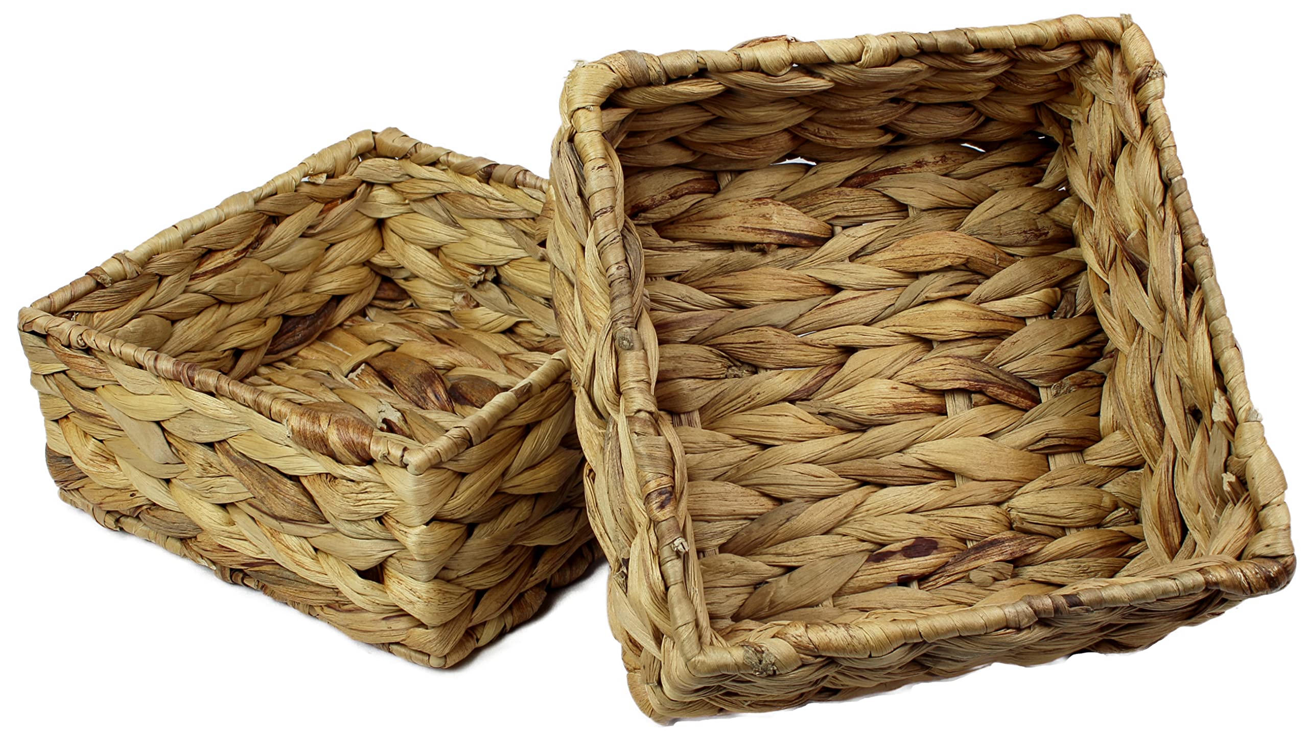 Small Square Water Hyacinth Storage Basket – Natural Wicker Shelf Organiser for Bathroom, Makeup & Jewellery (Medium 18cm, 2 x Basket)