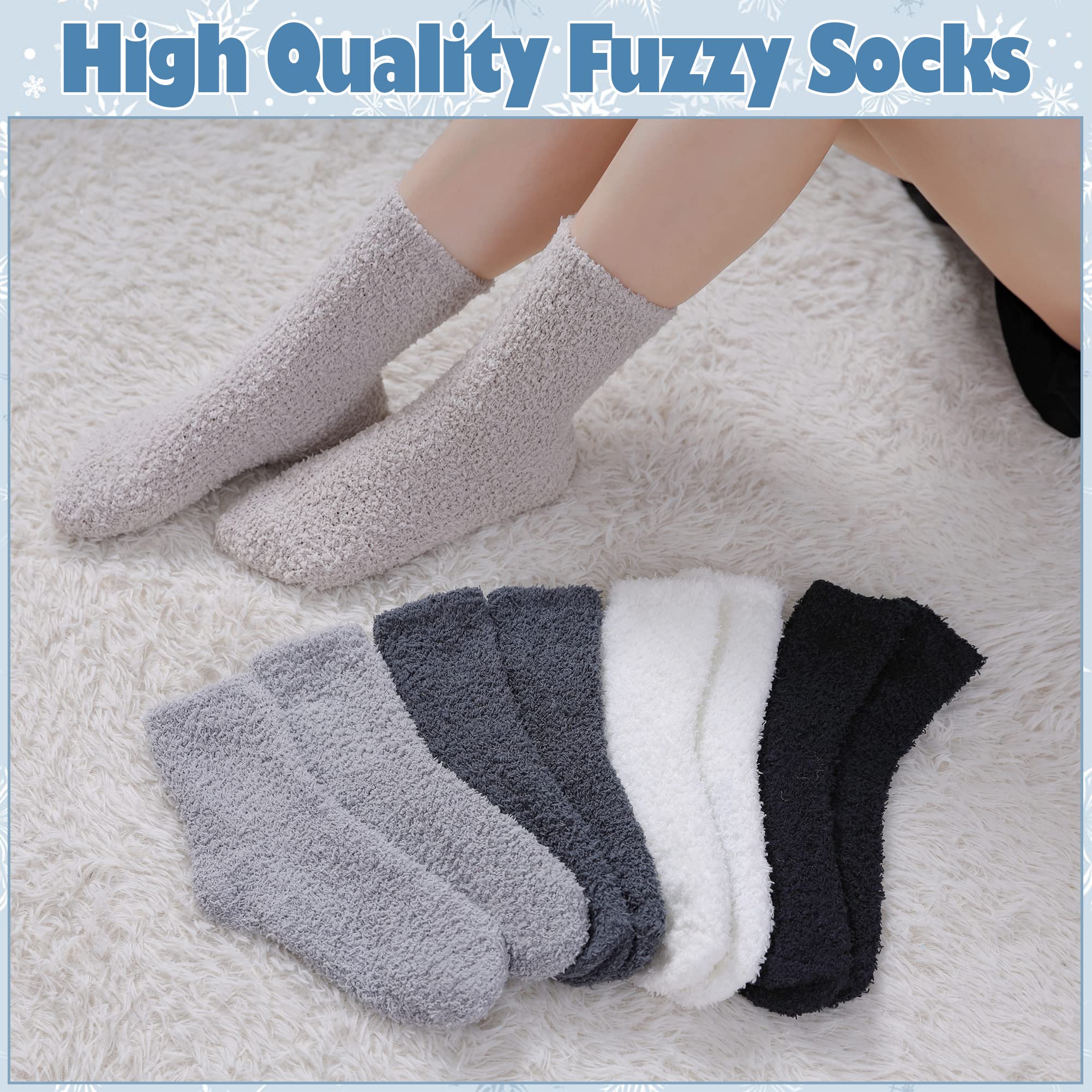 LANLEO 5/6 Pairs Womens Super Soft Fuzzy Plush Warm Winter Home Sleeping Slipper Socks