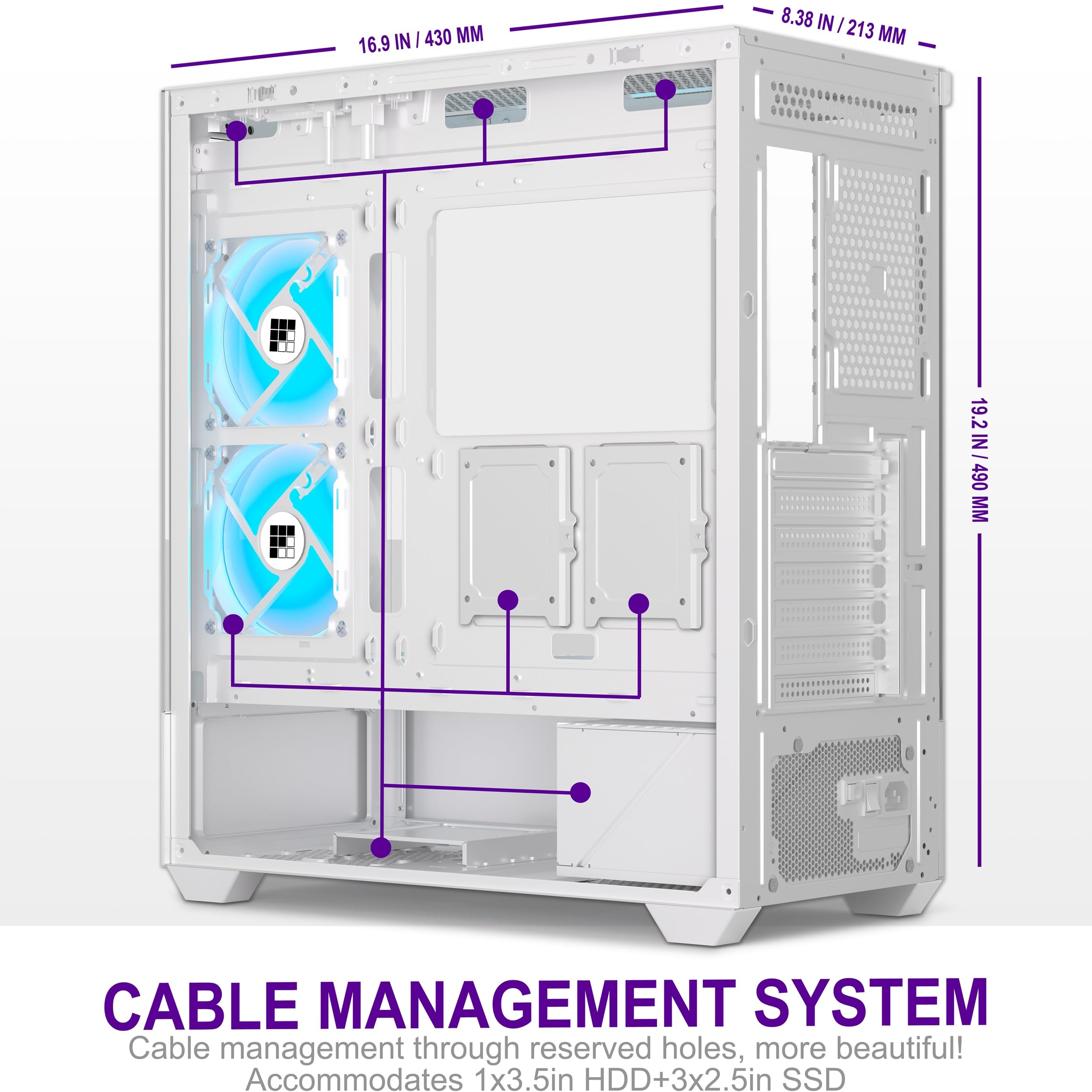 Foifkin Pc Case - Pre-Installed 5 Pwm Argb Fan, Atx Mid-Tower Gaming Pc Case, F1 (White, F1) - View 7