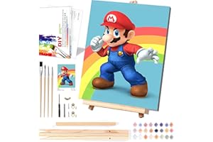 KOJEFCV Cartoon Paint by Numbers Kit for Kids with Framed Canvas - with Wooden Easel, Easy Kids Paint by Number Kits Age 8-12, DIY Acrylic Oil Painting Kits with 4 Wooden Brushes Nice Gift Box (12x16 inch)