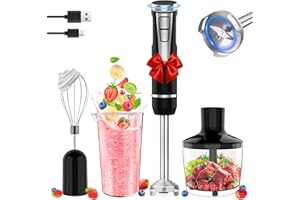 Cordless Immersion Blender Handheld, 4-in-1 Cordless Hand Blender with 500ml Chopper, 600ml Beaker & Egg Whisk, 8 Speeds, USB