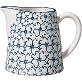 Nordring Creamer Kristina with Handle for Milk, Sauce 9 Oz Jug, blue, Stoneware, Handmade stamp decor, Rustic Blue Ceramic Pitcher for Milk or Sauce, Microwave &amp; Dishwasher Safe