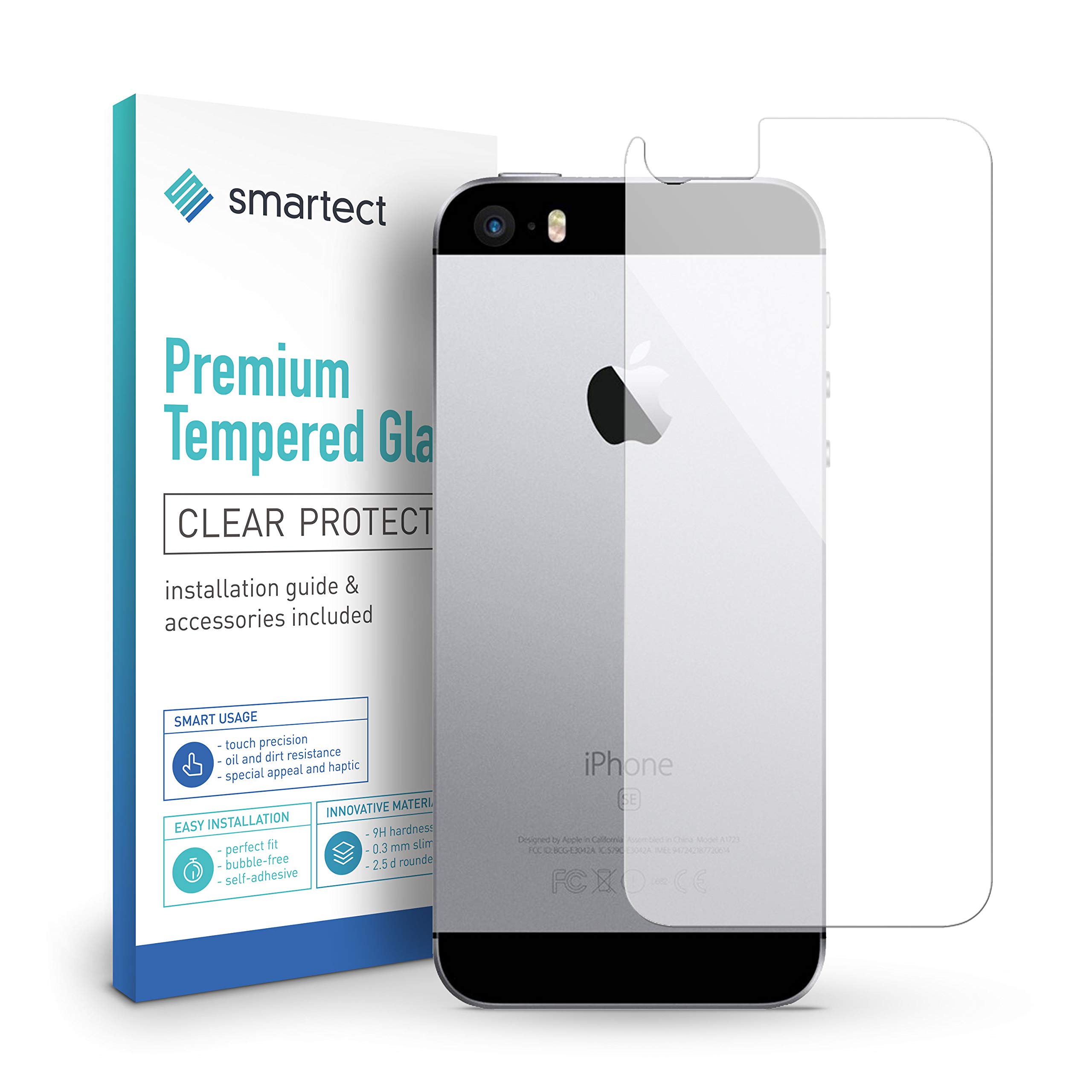 smartect [Arrière] Protector de Pantalla de Cristal Templado para iPhone SE / 5 / 5s / 5c Lámina Protectora Ultrafina de 0,3mm | Vidrio Robusto con Dureza 9H y Antihuellas Dactilares