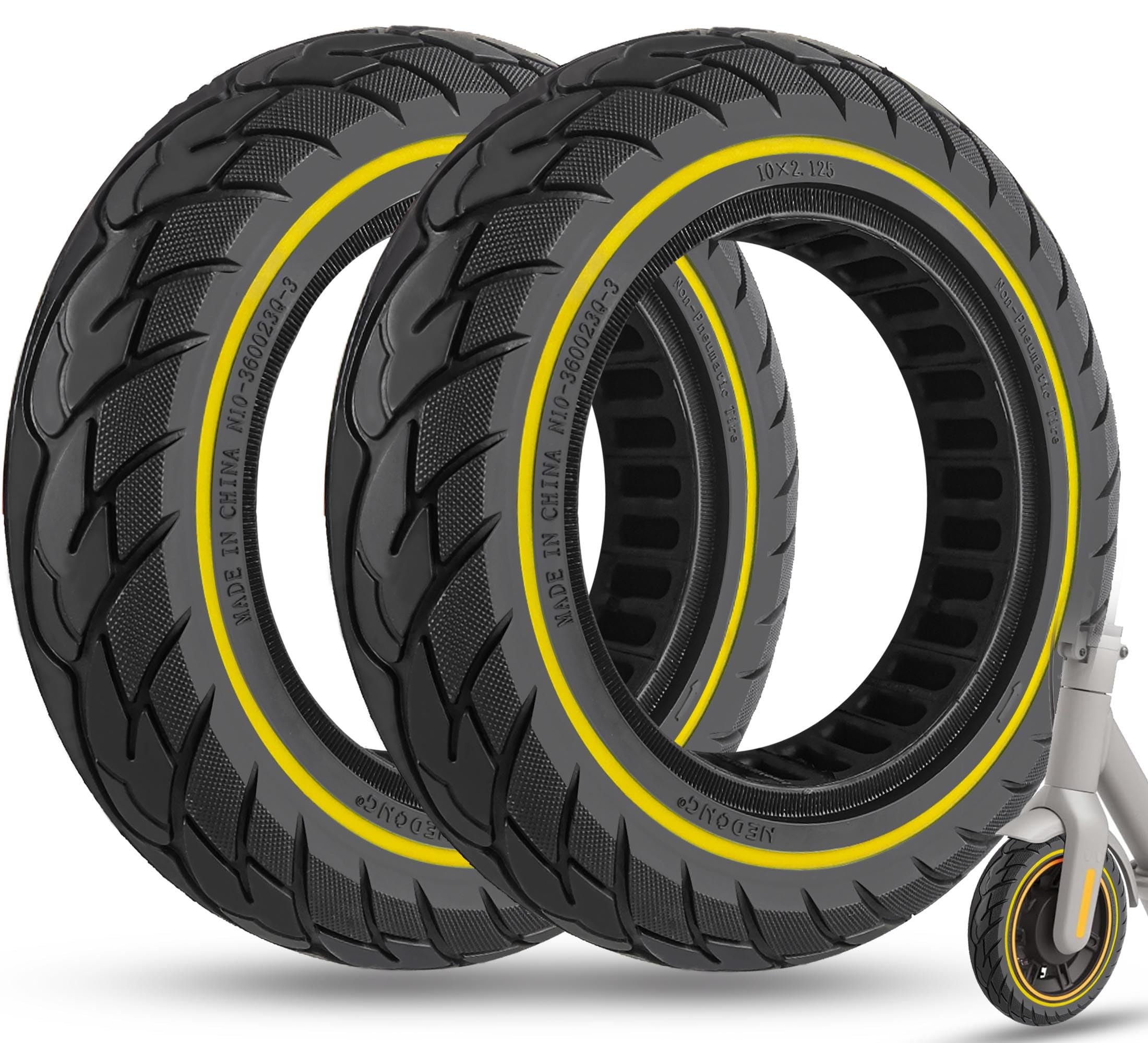 GLDYTIMES 10x2 10x2.125 Inch Solid Tyre Fit for Xiaomi 1s/ Mi Essential/Mijia M365 Pro, isinwheel S9MAX, iScooter i9, EVERCROSS EV10K PRO/ EV85F Electric Scooter Tyre, Yellow 2pcs