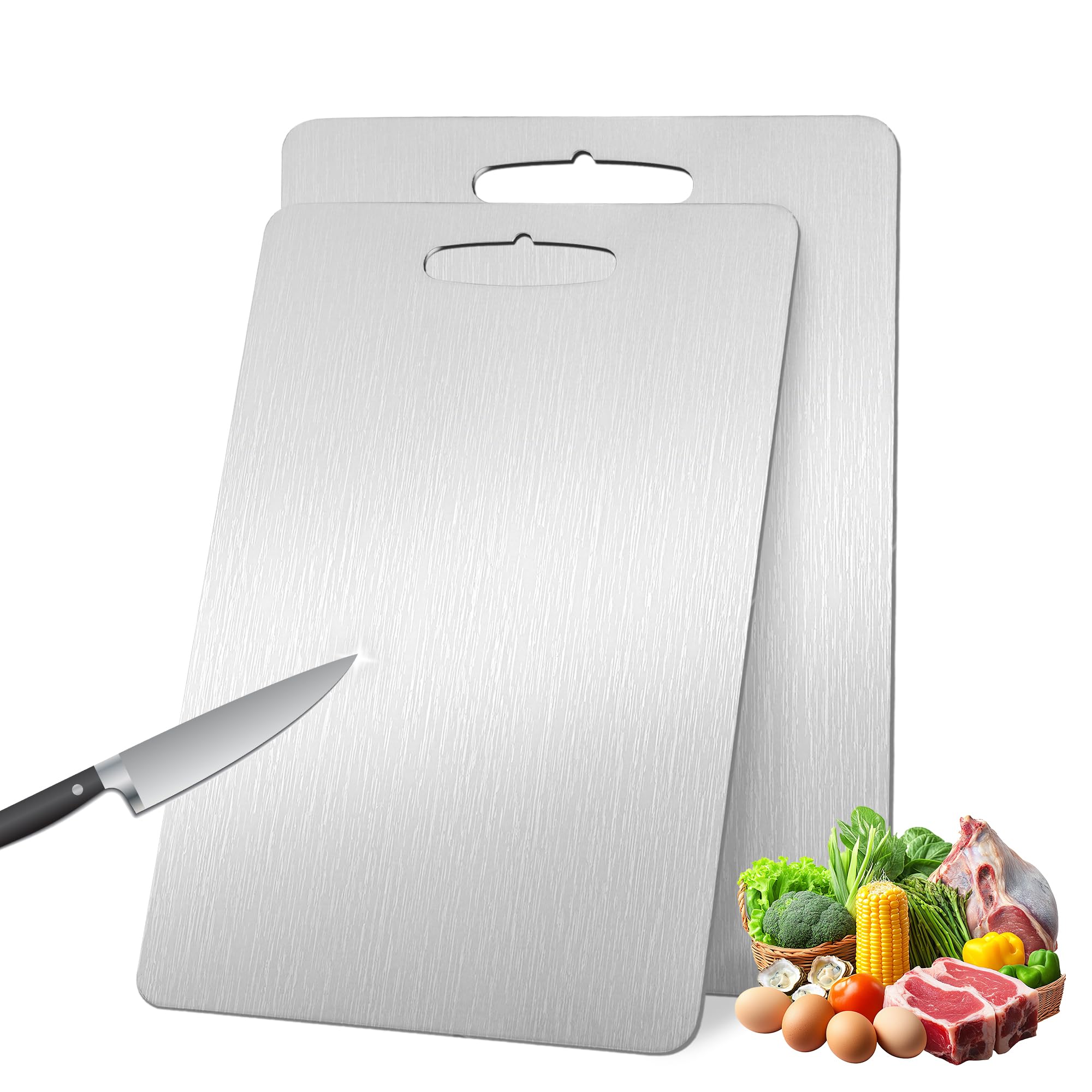 Photo 1 of 2 Pack Titanium Cutting Boards 100% Pure Titanium for Kitchen .Cutting Edge Hygiene & Durability.Double sided food-grade Titanium Cutting Board For Meats Fruits And Vegetables. Easy to Clean (13 * 9)