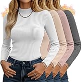Sweetyweee 4 Pack Women's Mock Neck Long Sleeve Tops Ribbed Slim Fitted Cotton Thermal Shirts Casual Stretch Tight Base Layer