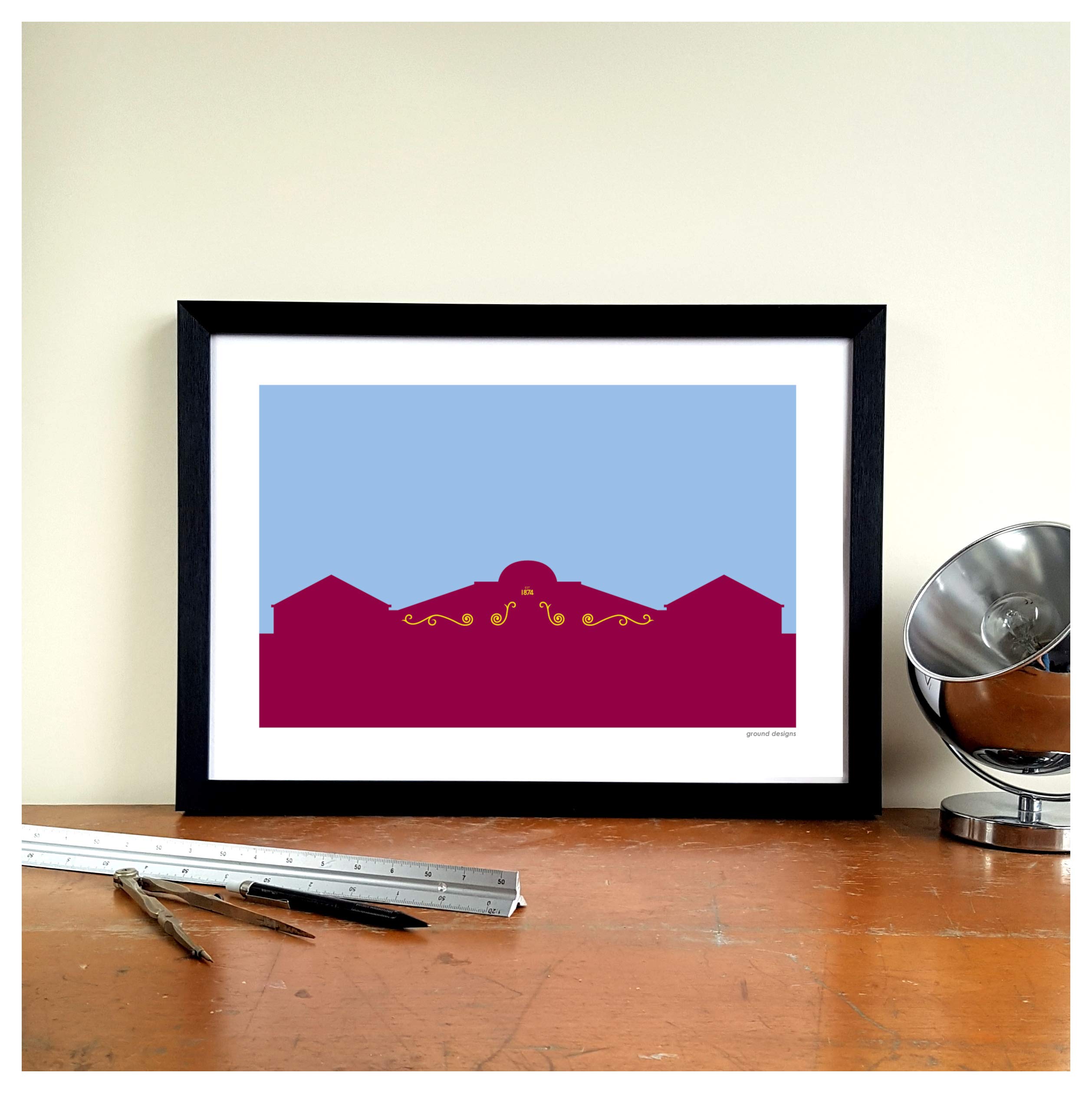 GroundDesigns ASTON VILLA Football Gift VILLA PARK Stariway to Holte End Art Print AVFC