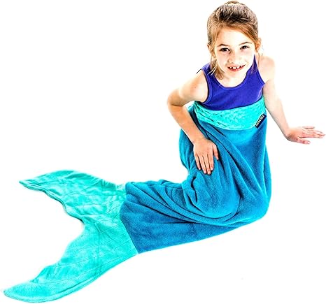 Amazon Com The Original Blankie Tails Mermaid Tail Blanket Youth Size Ocean Blue Aqua Home Kitchen