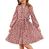 GRACE KARIN Girls Long Sleeve Fall Dress Floral Pleated Casual Holiday Party Teen Flower Dresses Size 6-14Y