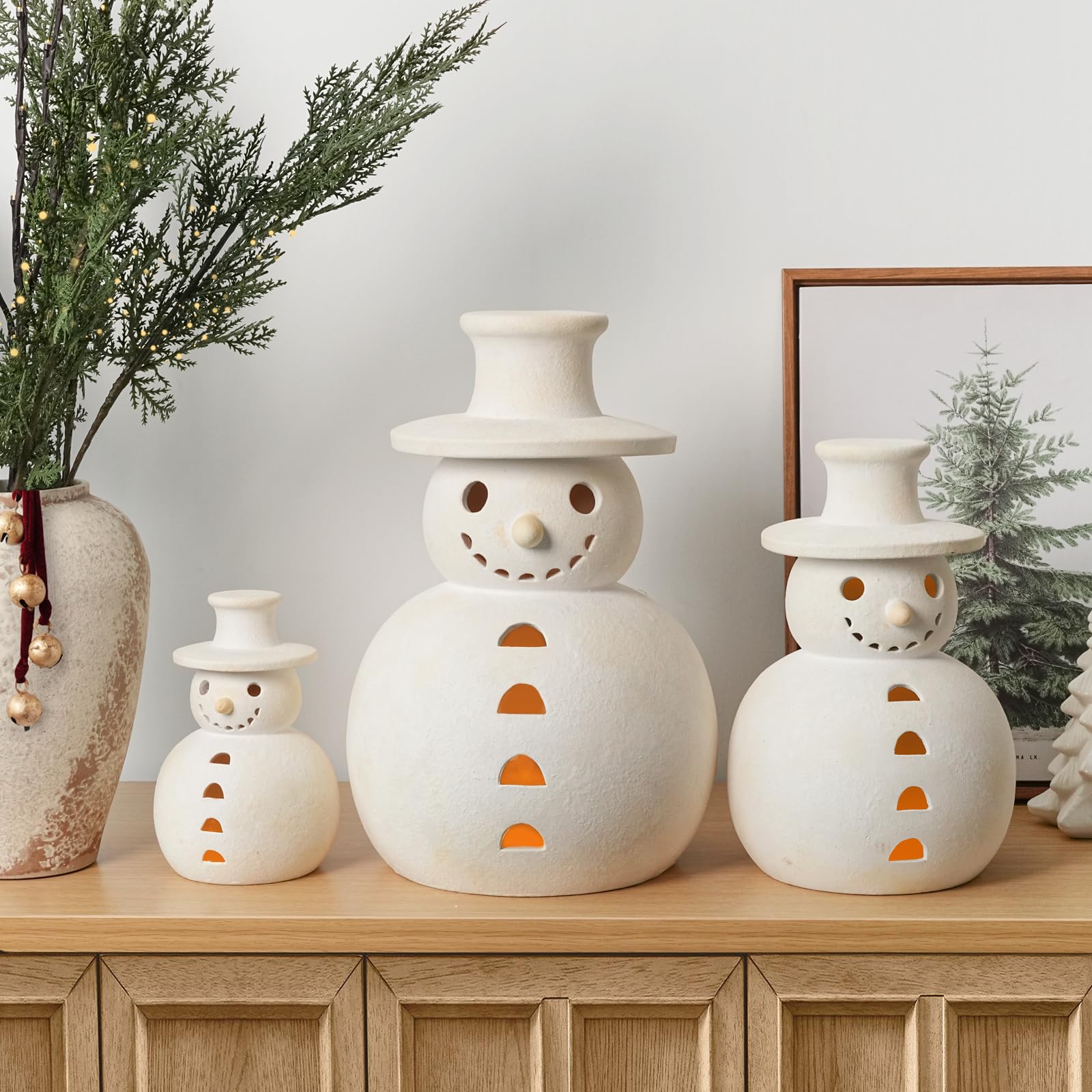 Photo 1 of ***SEE CLERK COMMENTS*** Christmas Decorations - Handmade Terracotta Snowman Figurines - 1 Pack White Clay Winter Decor Holiday Rustic Unique Decor for Home Table Room Farmhouse Indoor Outdoor-ONLY Size S