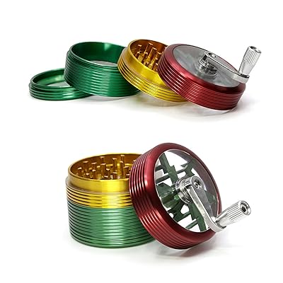 QTKJ 4-Stage Tabacco Spice Herb Grinder with Handles, Aluminium Alloy Material Made, 2 Inches Tall