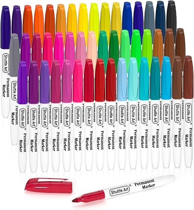 Shuttle Art 48 Permanent Markers Fine Tip; Vivid Colors for Plastic Wood Glass