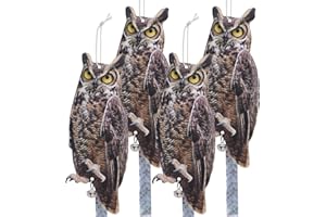 OFFICREATIVE Owl to Keep Birds Away, 4Pack Bird Scarers Fake Owl Bird Reflective Devices to Keep Birds Away from Window Garden Farm