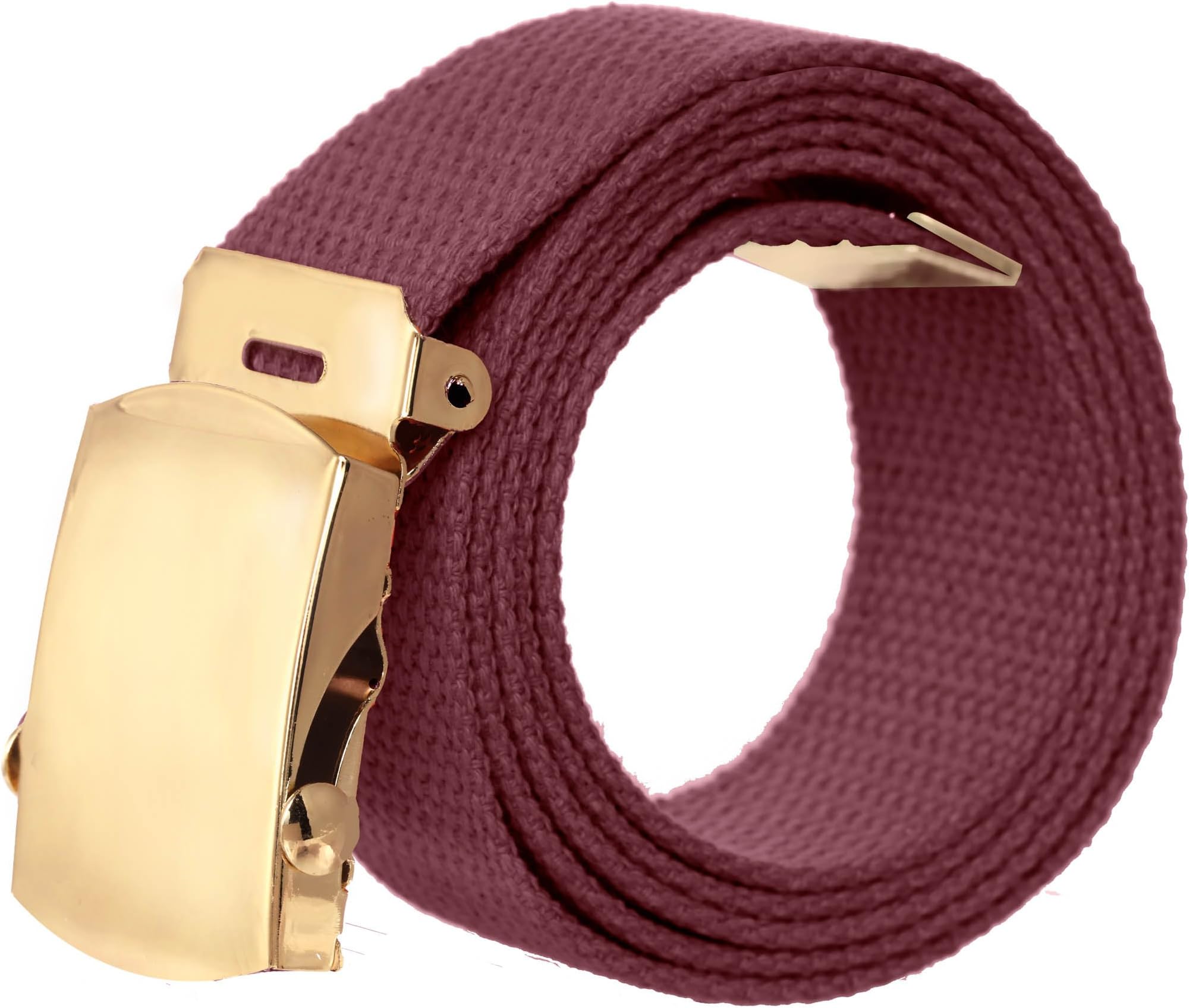Canvas Military Style Belt with Gold Buckle – Maroon