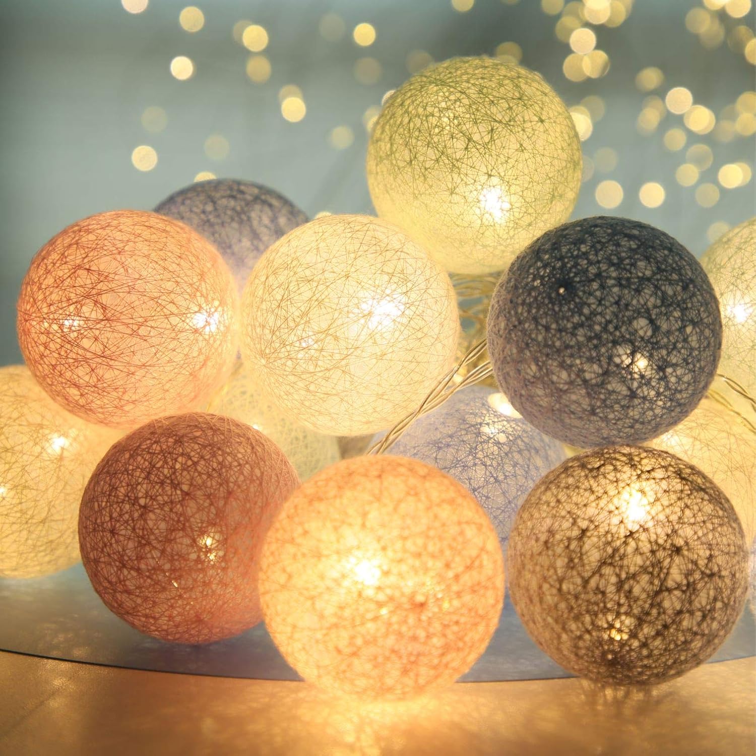 Fairy Lights Starry LED String Lights 20 PCS Indoor/ Outdoor Cotton Ball Warm Lighting Wall Light for Bedroom, Wedding Party ,Home ,Christmas,Halloween,Garden (Batteries, Macarons): Home Improvement