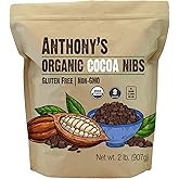 Anthony's Organic Cacao Cocoa Nibs, 2 lb, Criollo Beans, Gluten Free, Non-GMO, Unsweetened