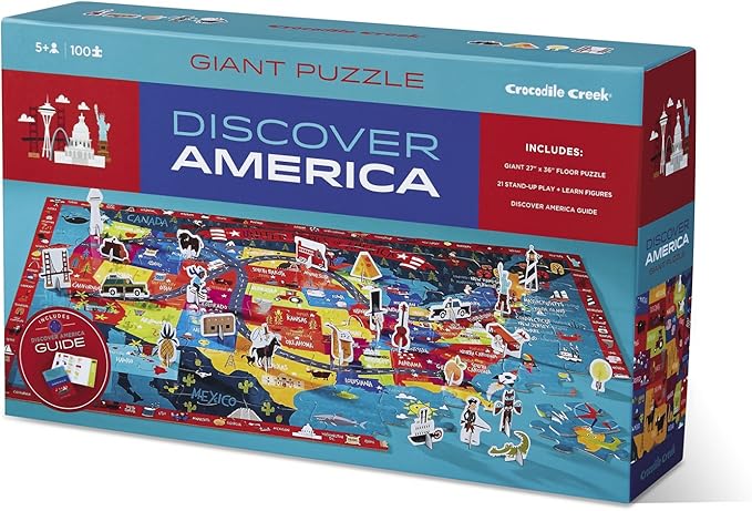 Crocodile Creek Discover America Learn + Play 100 Piece Jigsaw Floor Puzzle and 21 Figures, 36