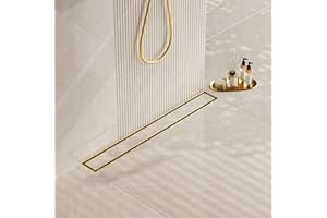 Neodrain 36-Inch Gold Linear Shower Drain, 2-in-1 Flat & Tile Insert Cover, Stainless Steel Linear Drain, Brushed Brass Rectangle Shower Floor Drain with Hair Strainer, Watermark&CUPC Certified