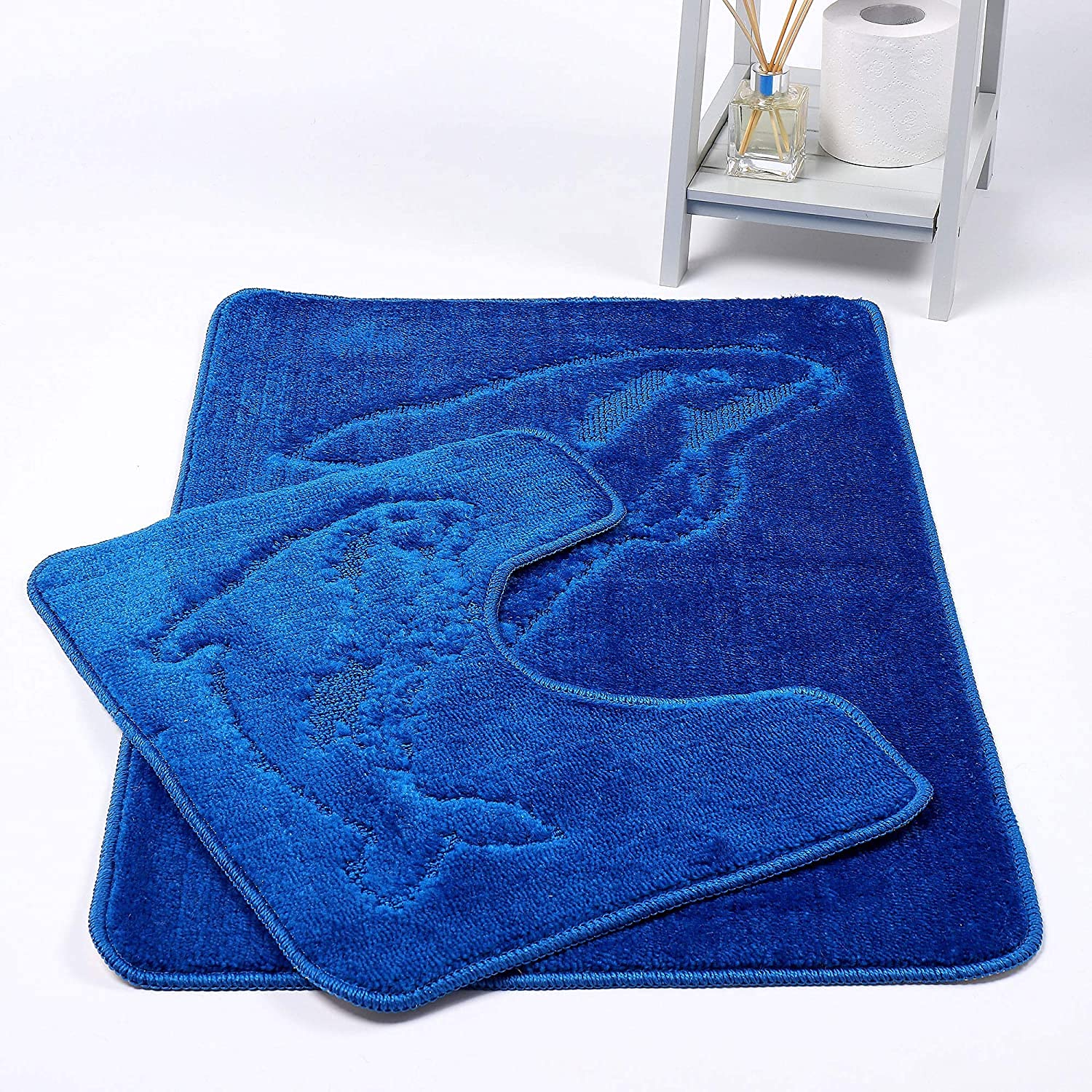 HOMES-LINEN Dolphin Bath Mats Non Slip Bathroom Mats 2 Piece Pedestal and Bath Mat Set Toilet Bathroom Rug (Royal Blue)