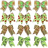 12 Pcs Christmas Bows Ornaments, 6 Inch Large Red Green Ribbon Bows Hanging Decor for Christmas Tree Gift Wrapping Fireplaces Garland Indoor Home Party Decorations Supplies