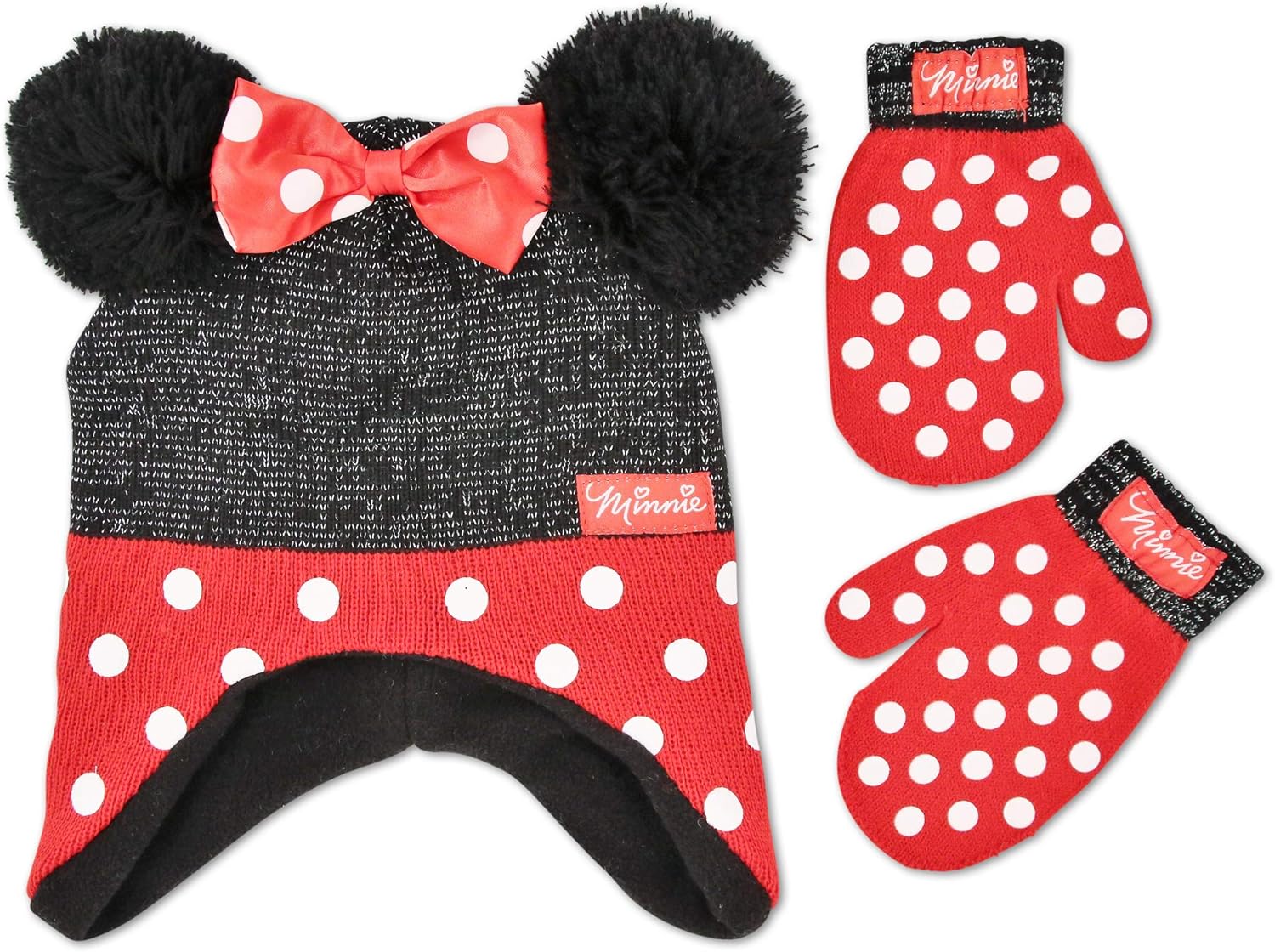 Disney Girl Winter Hat Set, Minnie Mouse Kids Beanie and Gloves Or Mittens for Age 4-7: Clothing