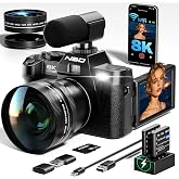 True 8K 64MP Digital Camera for Photography with Microphone(Black) | Autofocus &amp; Anti-Shake,16X Zoom,WiFi,Wide-Angle Macro Lens,32GB TF Card,Vlogging Camera for YouTube &amp; Travel