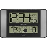 La Crosse Technology 513-1417AL-INT Atomic Clock w Outdoor Temp, Grey/Black | with Outdoor Temperature, 2.125-inch time digits, Low battery indicator