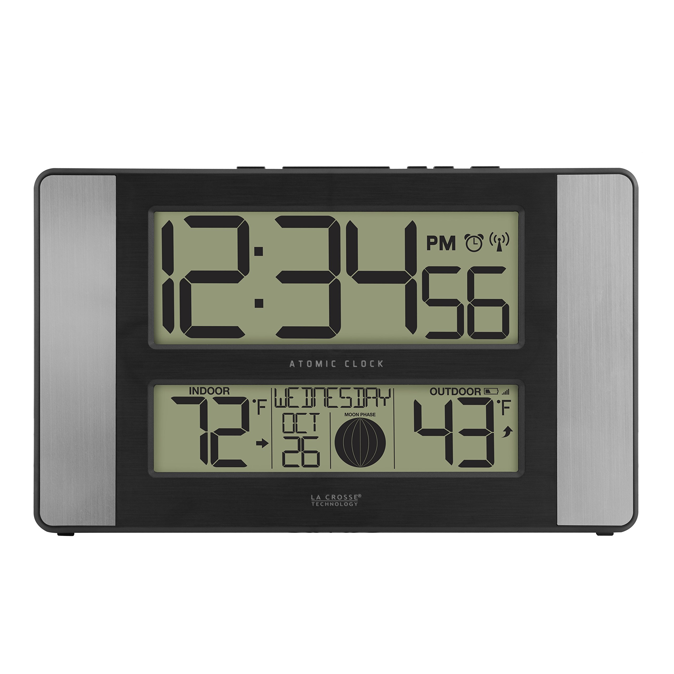 Photo 1 of La Crosse Technology 513-1417AL-INT Atomic Clock w Outdoor Temp, Grey/Black