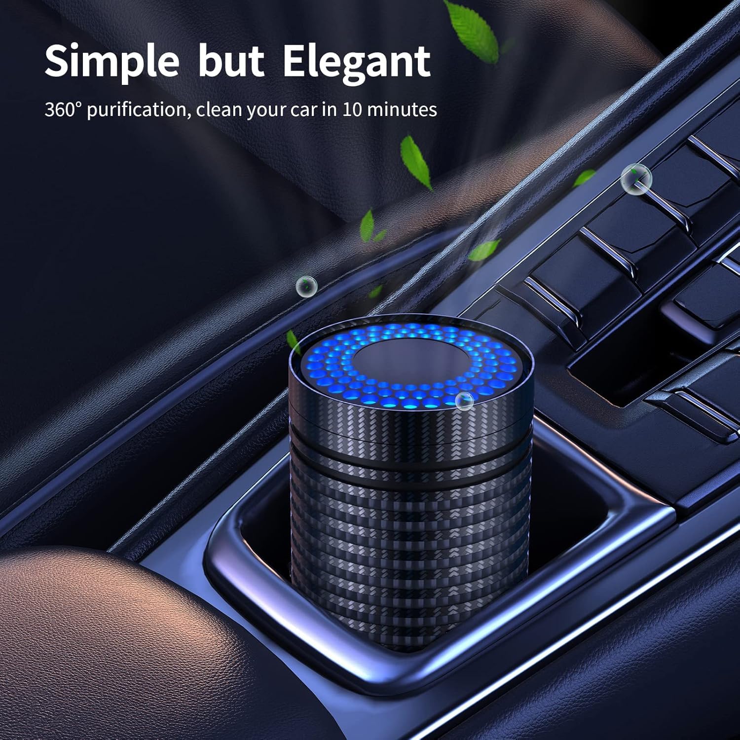 QUEENTY Car Air Purifier, Air Purifier for Car with True HEPA Filter, H13 HEPA Filter Clean Air 99.97% of Dust,Portable Car Accessories for Traveling,Vehicle Use(Carbon Fiber)