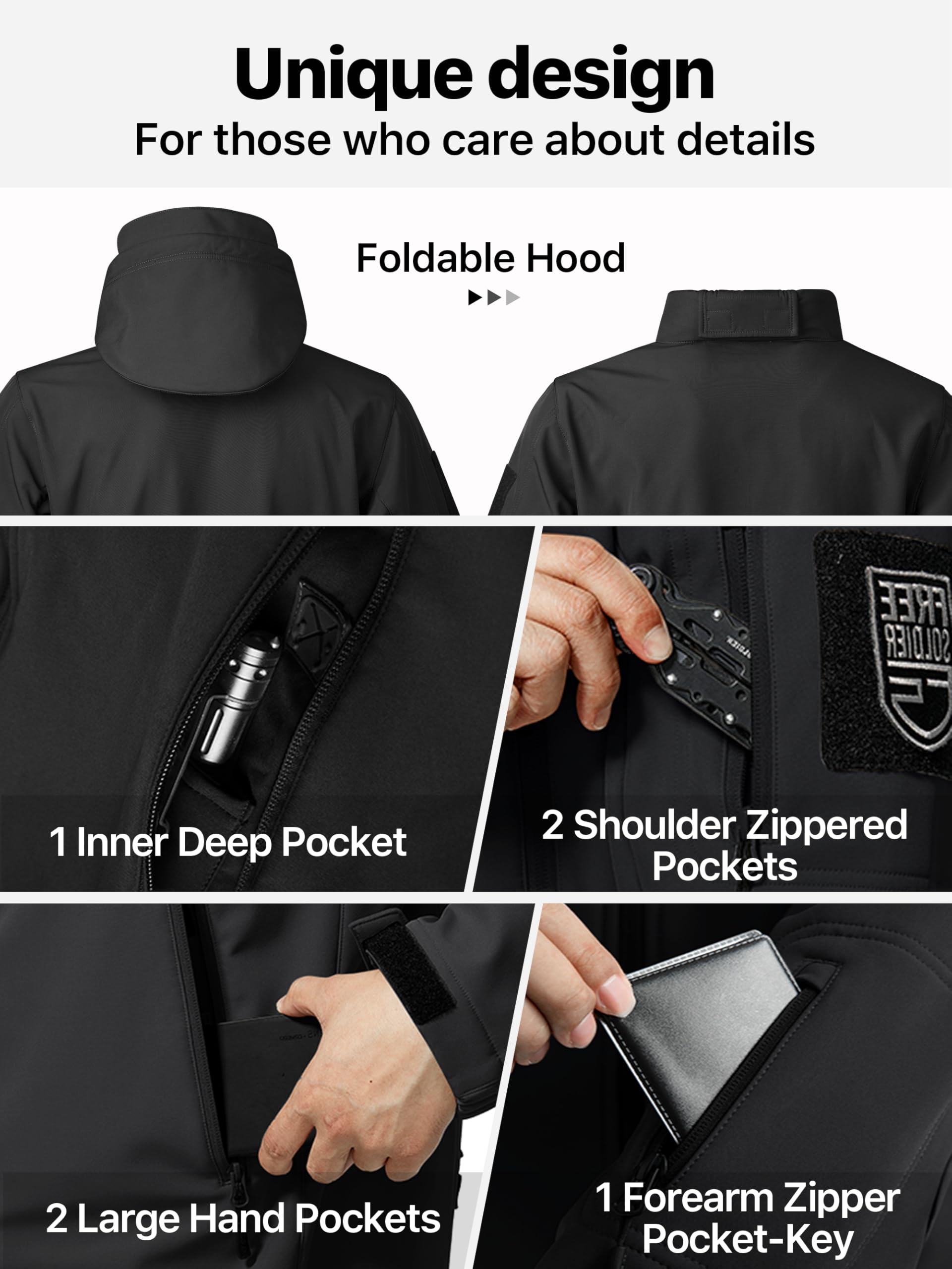 FREE SOLDIER Men's Outdoor Waterproof Soft Shell Hooded Military Tactical Jacket