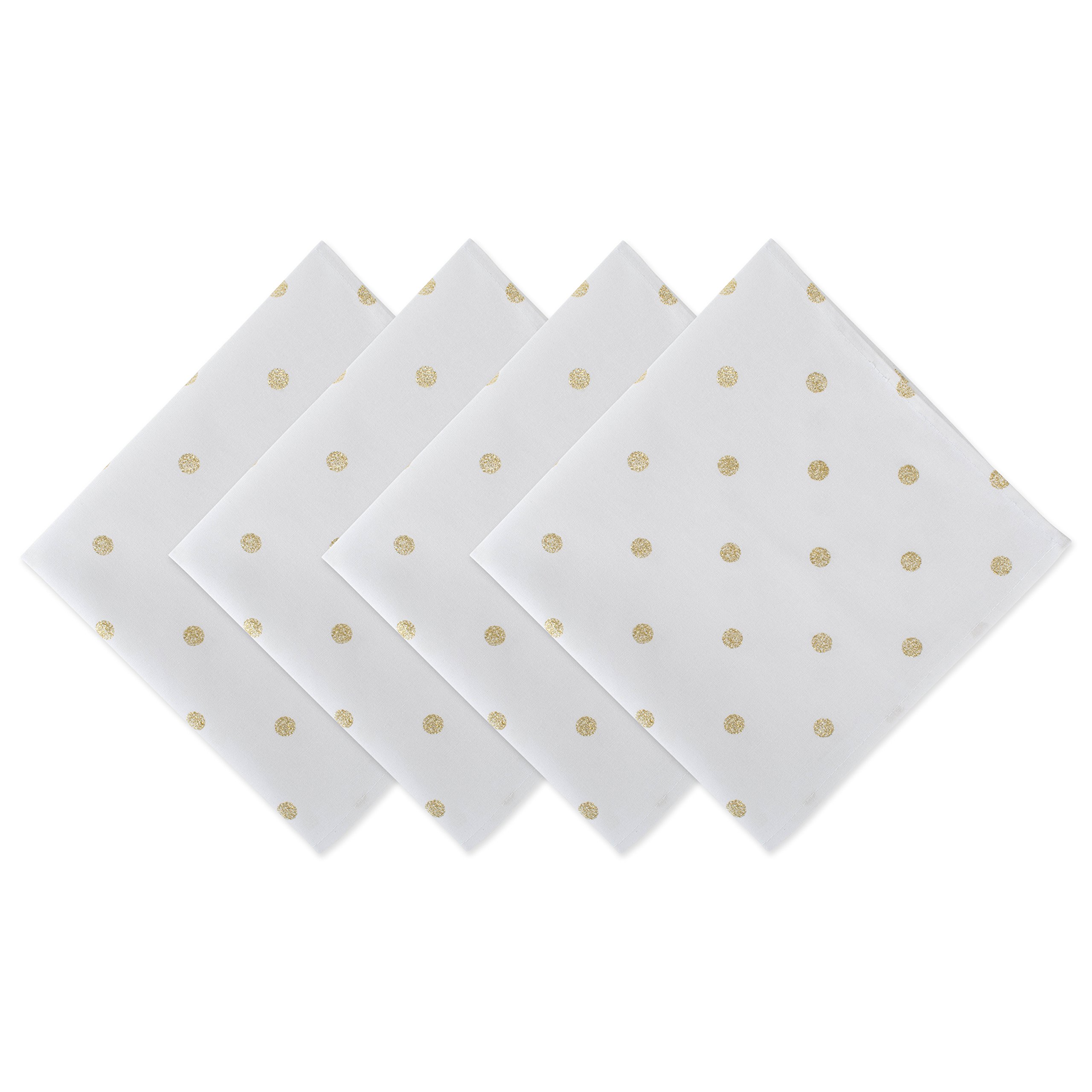 DII Printed Reversible Polka Cotton Napkin, Perfect for Brunch, Catering Events, Dinner Parties, Buffets, Spring Weddings or Everyday Use, Metallic Gold Dots & White Base, 18" x 18" (Set of 4)