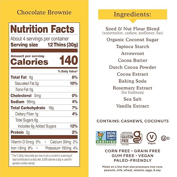 SIMPLE MILLS CHOCOLATE BROWNIE SEED AND NUT FLOUR SWEET THINS, PALEO FRIENDLY AND DELICIOUS SWEET THIN COOKIES, GOOD FOR SNACKS, NUTRIENT DENSE, 4.25 OZ (PACK OF 3)