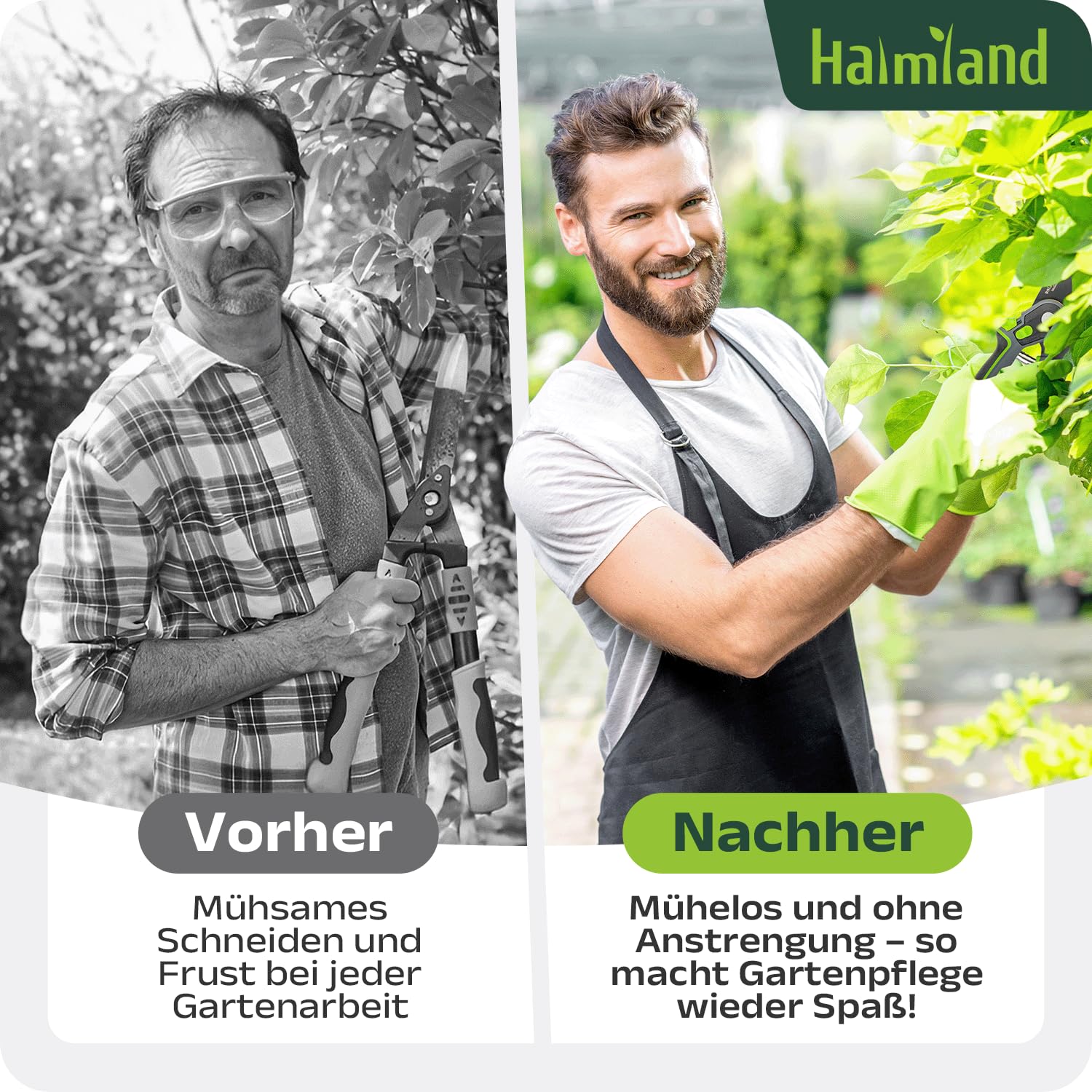 halmland® Extra scharfe Gartenschere für Äste bis 20mm | Astschere, Rosenschere mit gehärteter Stahlklinge, Antihaft-Beschichtung | Einstellbar für große & kleine Hände | Baumschere, Blumenschere 5