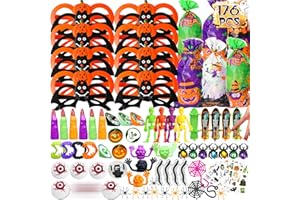 JO.DEVIVRE 176PCS Halloween Party Favors for Kids, Halloween Glasses Gift Bags Goodies for Boys Girls Halloween Bulk Fillers Bags Halloween Treats Non-Candy School Classroom Prizes Halloween Gifts Trick or Treat
