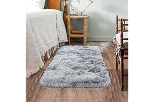 Quntue Small Area Rug, 2x3 Rug for Bedroom Shaggy Throw Rugs for Dorm Rug, Soft Tie Dyed Carpet for kids room, Plush Non-Slip Fluffy Bedside Rug for Home Decor Aesthetic, Light Grey