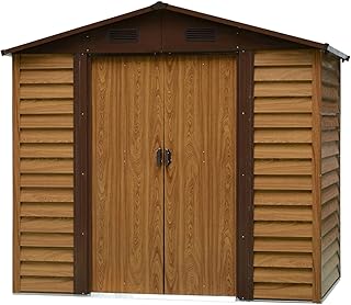 Outsunny Geräteschuppen Geräteschrank Schuppen Gerätehaus Gartenhaus 4 Fenster Holzmaserungsimitat+Kaffee L152 x B235,7 x H208,7 cm