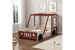MERITLINE Twin Car Bed Frame for Kids,Wood Twin Size Platform Bed in Car-Shaped with Wheels and Door Design,Fun Play Twin Car Bed for Boys Girls Child's Bedroom,White+ Orange