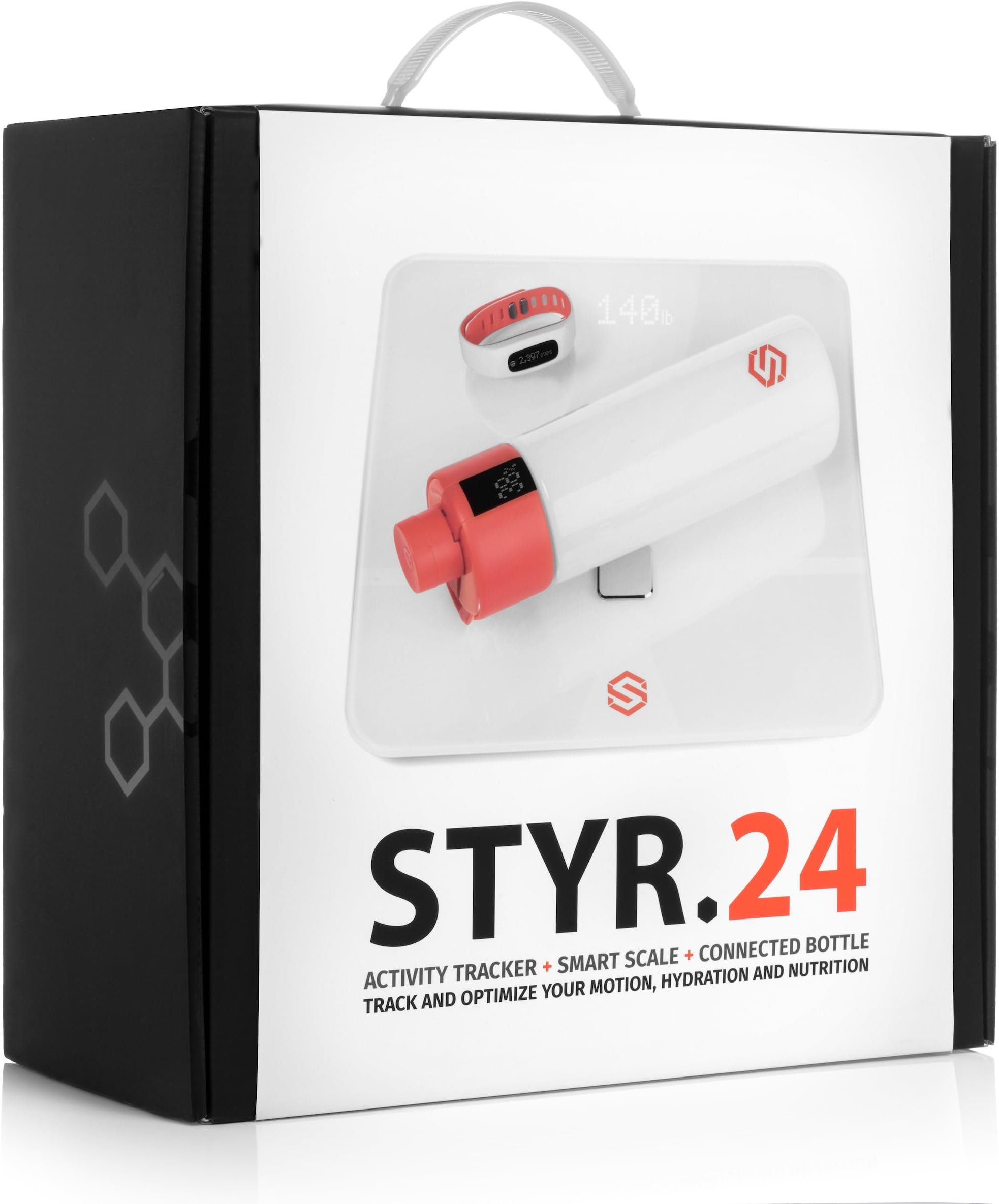 STYR.24 3in1 Connected Water Bottle Hydration Tracker with LED Indicator and Reminders, Activity Tracker Fitness Wristband Watch with Step Tracker, Smart Digital Scale for Body Fat - Free Mobile App
