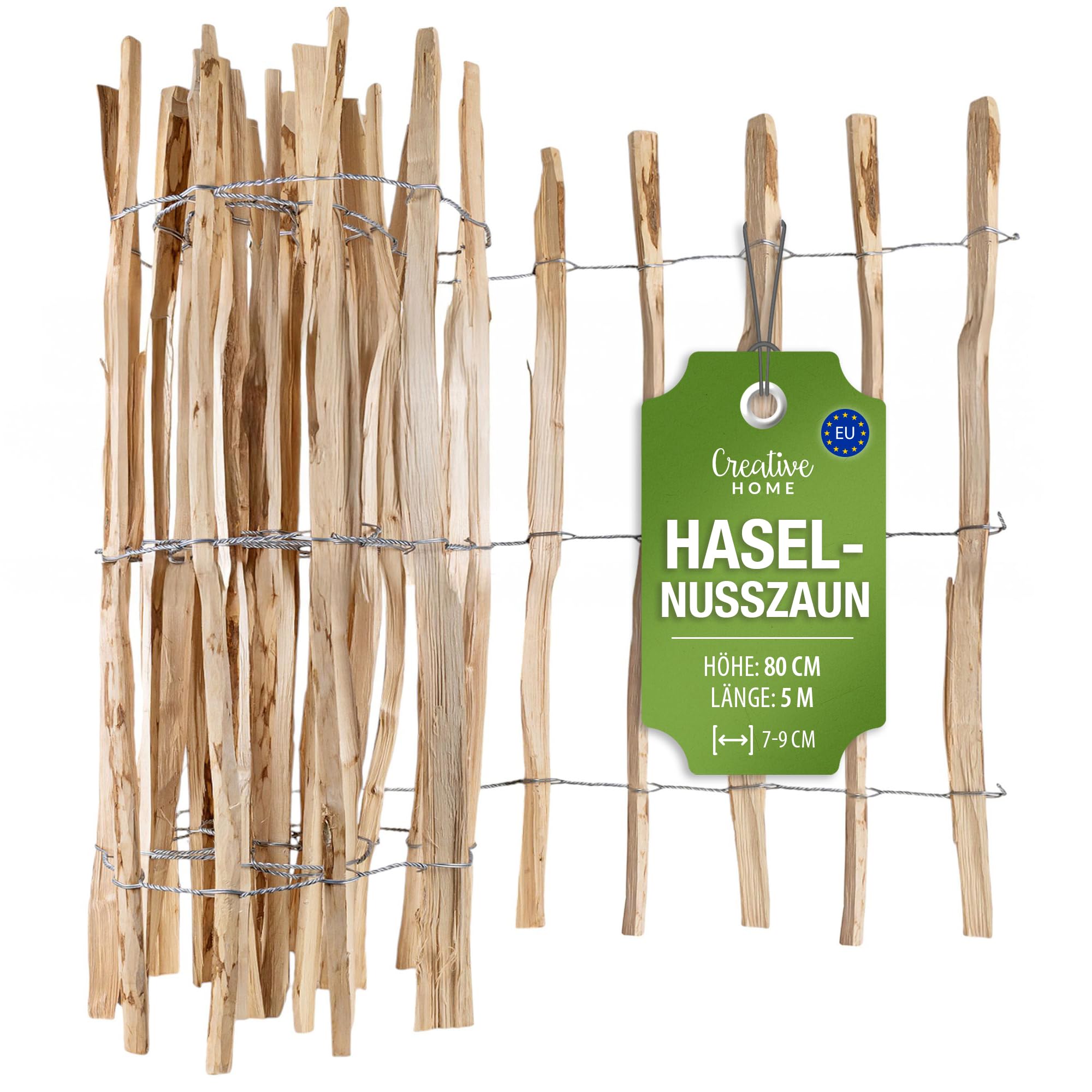 Creative Home Staketenzaun 80cm hoch und 5m lang | Lattenabstand 7-9 cm