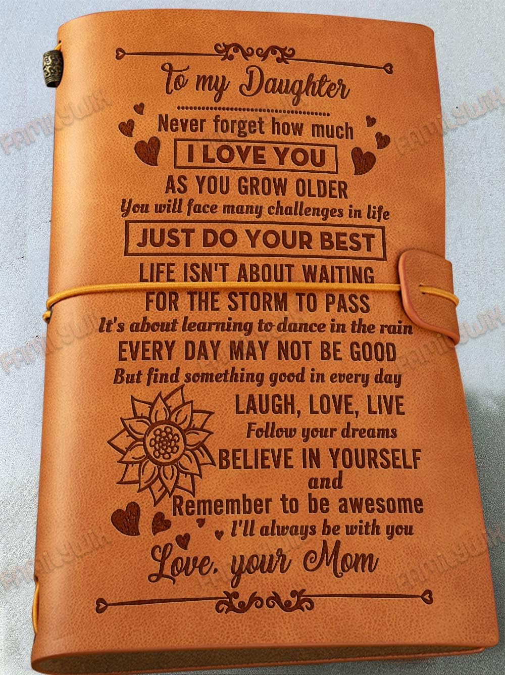 Leather Journal and Writing Notebook For Daughter - Bound Daily Notepad For Girl & Women-Refillable Paper 7.5 x4.7 Inches Best Gift for Christmas,Birthdays - Engraved Love Message (Mom A56)