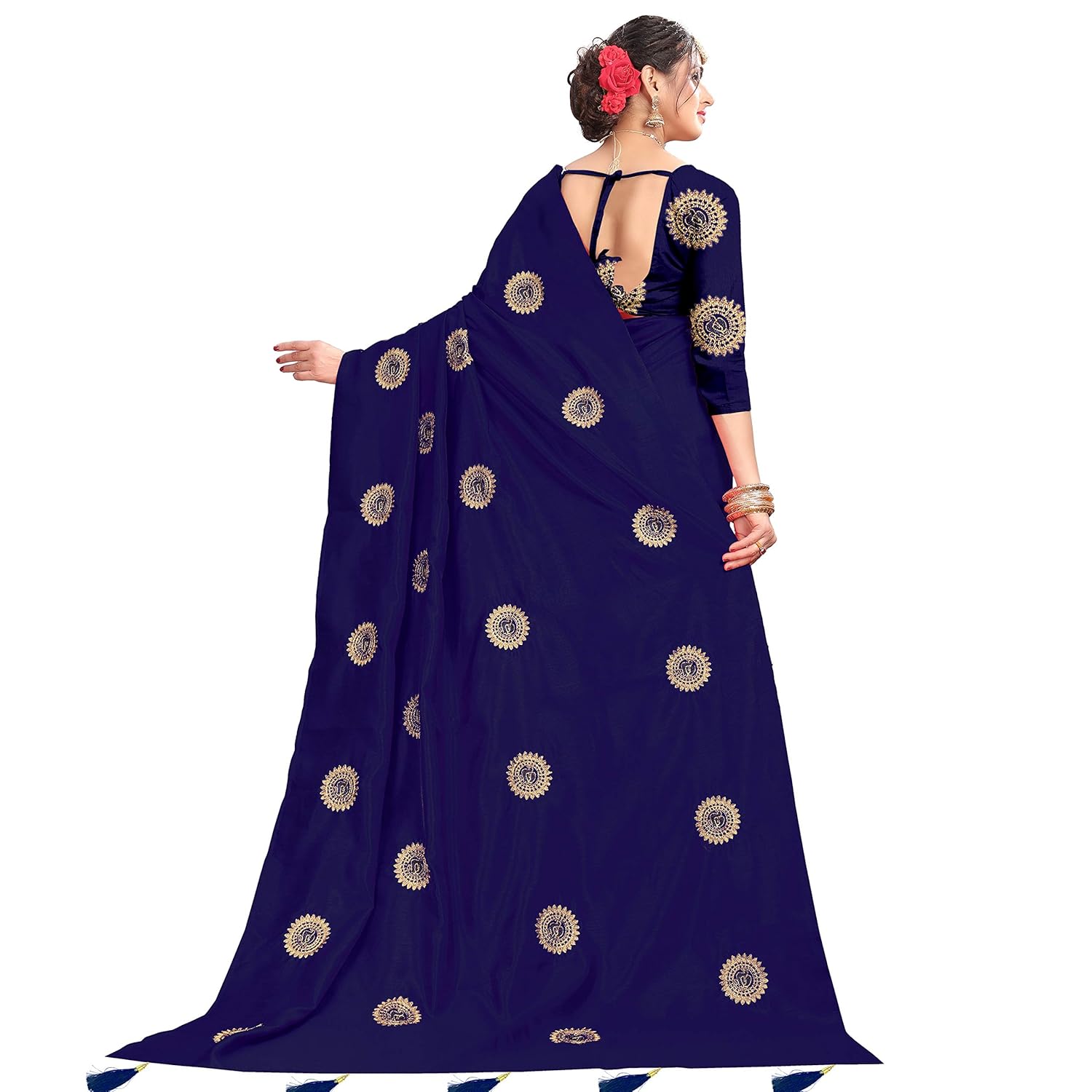 being banarasi women's silk embroidered saree with blouse piece(free size)