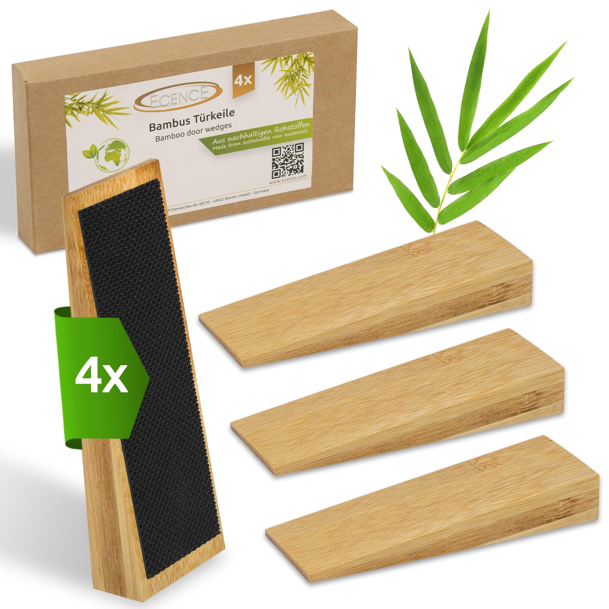 Photo 1 of ECENCE 4X Bamboo Door Wedges with Rubber, Non-Slip Stopper for All Doors