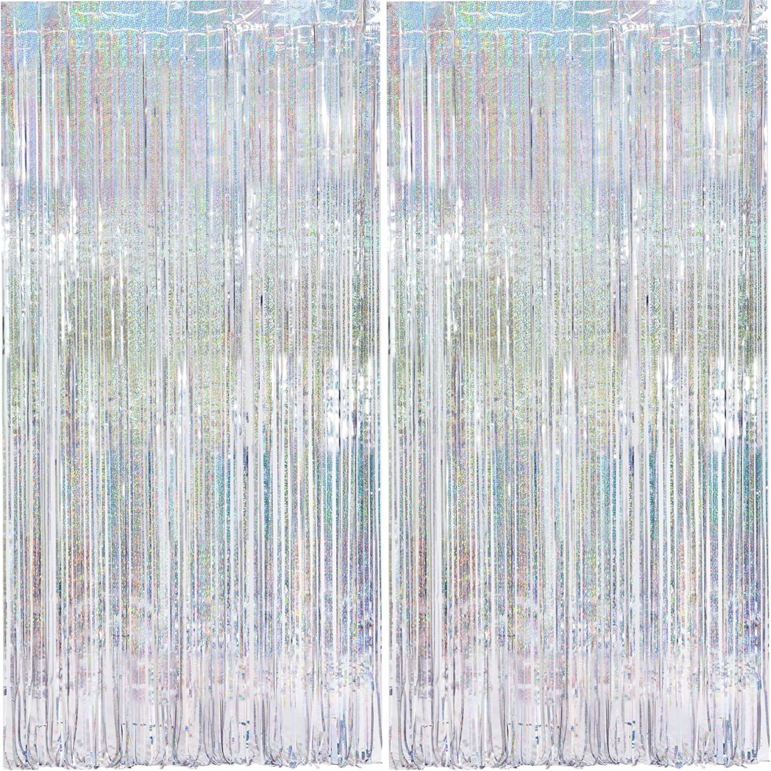Silver Tinsel Metallic Foil Fringe Curtain Backdrop, Malanku 2Pack 3.2ft x 8.2ft Tinsel Doorway Wall Decorations for Birthday Graduation Bachelorette Baby Shower Party