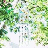 MUMTOP Wind Chimes for Outside-Wind Chimes Outdoor - Dragonfly and Daisy Colorful Stained Glass WindChimes Hanging Ornaments for Home Garden Decor